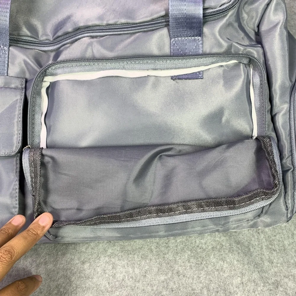 ZUOMANNI Nylon Duffel Bag Gray Gym Travel‎ Weekender Shoulder Strap Shoe Pocket